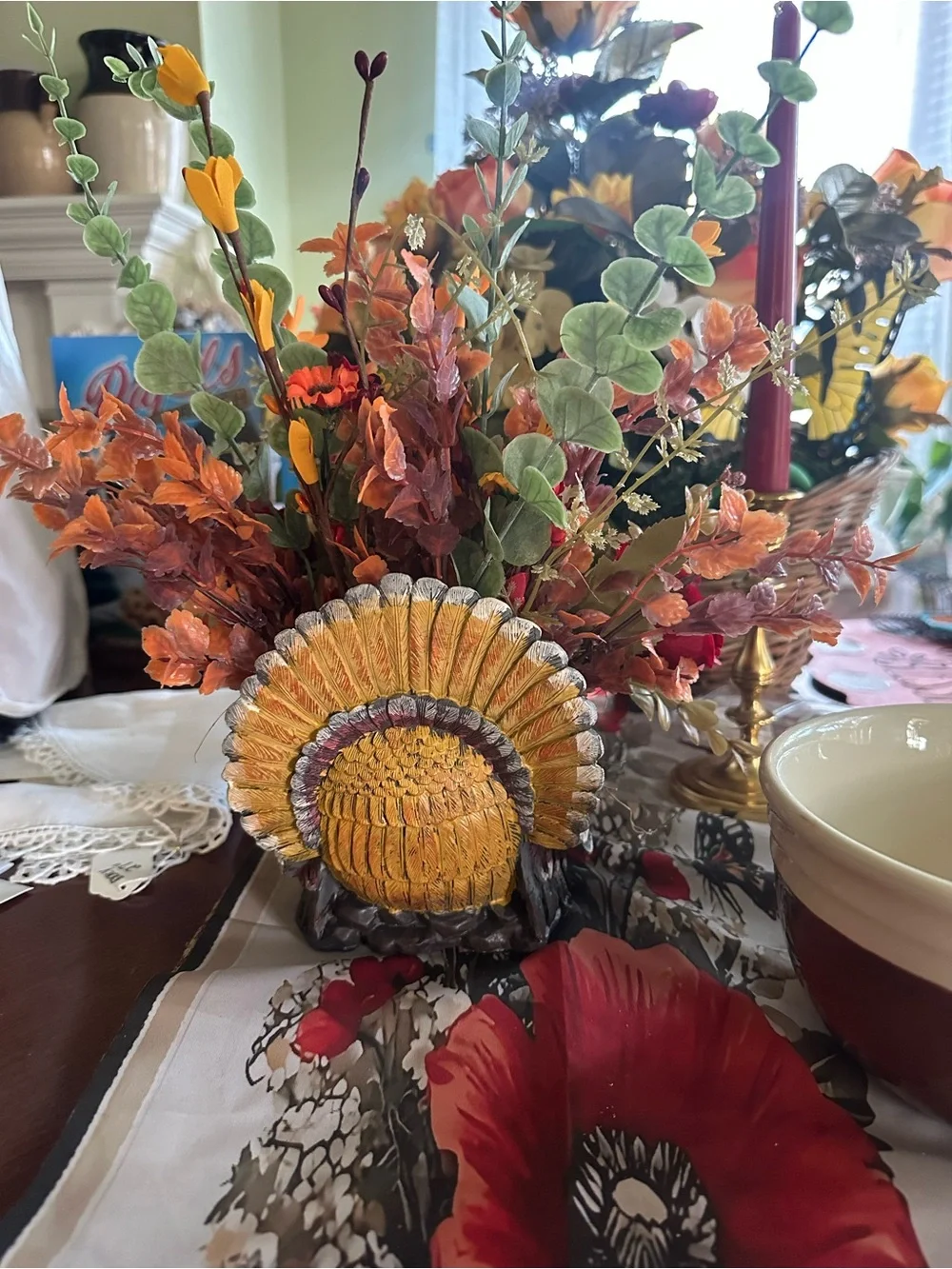 Colorful Decorative turkey Figurine Vase - Yellow, Red, Purple